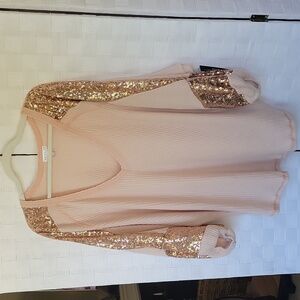 VENUS ROSE GOLD SEQUIN LIGHT PINK WAFFLE SWEATSHIRT SWEATER SIZE 3X NWT
